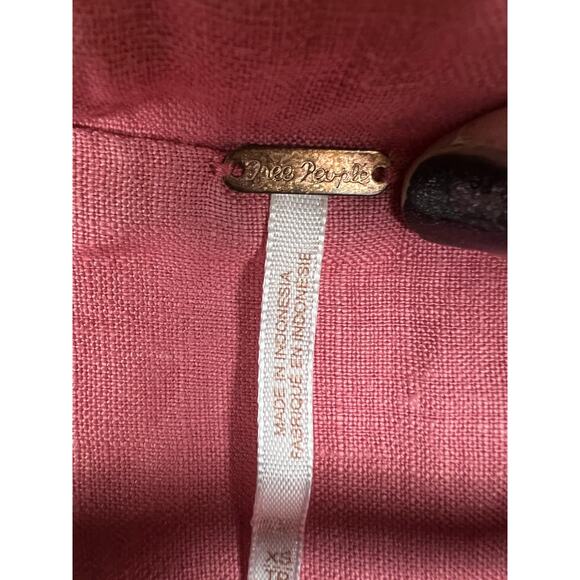 Free People Pink/Coral Short Sleeve Linen Wrap Dress size XS Preppy Minimalist - Picture 2 of 7